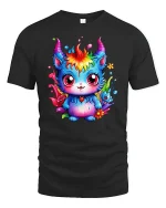Rainbow Demon Kawaii Monster - black t-shirt on white background