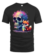 Cosmic Skull Fox T-Shirt - black t-shirt on white background