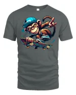 Funny Monkey Skateboarding T-Shirt - gray t-shirt on white background