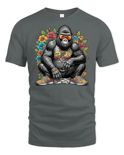 Cool Hip Hop Gorilla T-Shirt - gray t-shirt on white background