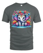 Cute Colorful Elephant Tee - gray t-shirt on white background