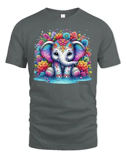 Cute Colorful Elephant Tee - gray t-shirt on white background