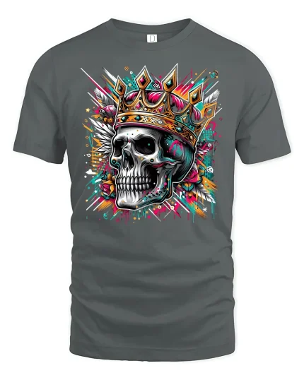 Gothic King Skull Crown Tee - gray t-shirt on white background