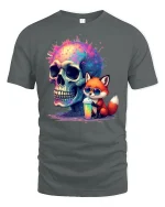 Cosmic Skull Fox T-Shirt - gray t-shirt on white background