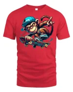 Funny Monkey Skateboarding T-Shirt - red t-shirt on white background
