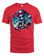 Alien Skateboarding T-Shirt - red t-shirt on white background