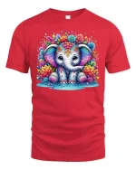 Cute Colorful Elephant Tee - red t-shirt on white background