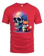 Cosmic Skull Fox T-Shirt - red t-shirt on white background