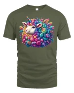 Magical Rainbow Sheep Unicorn Tee - military green t-shirt on white background