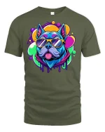 Cool Dog Tee with Sunglasses - military green t-shirt on white background
