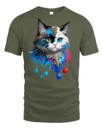 Mystic Colorful Cat T-Shirt - military green t-shirt on white background