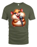 Singing Hamster T-Shirt - military green t-shirt on white background
