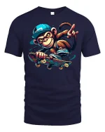 Funny Monkey Skateboarding T-Shirt - navy t-shirt on white background