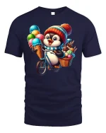 Cute Penguin T-Shirt with Ice Cream Bicycle - navy t-shirt on white background