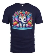 Cute Colorful Elephant Tee - navy t-shirt on white background