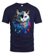 Mystic Colorful Cat T-Shirt - navy t-shirt on white background