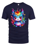 Rainbow Demon Kawaii Monster - navy t-shirt on white background