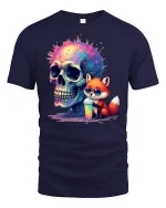 Cosmic Skull Fox T-Shirt - navy t-shirt on white background