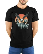 Winged Eyeball Hand T-Shirt - model with hands behind back, wearing Black T-shirt and blue jeans