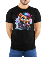 Punk Biker Bear T-Shirt - model with hands behind back, wearing Black T-shirt and blue jeans