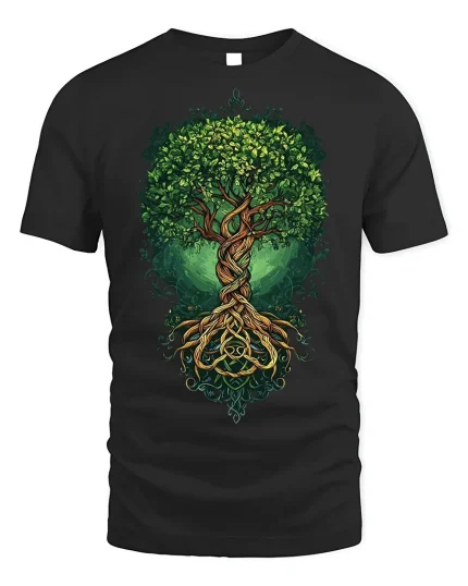 Celtic Tree of Life Nature T-shirt Design - black t-shirt on white background