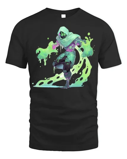 Neon Slime Ninja T-shirt for Gamers and Geeks - black t-shirt on white background