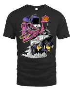 Crazy Monster Basketball Car T-shirt Design - black t-shirt on white background