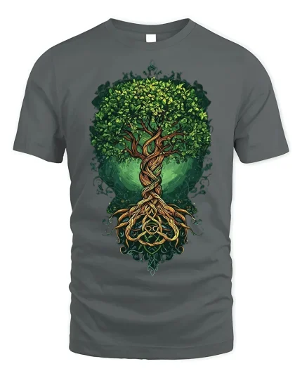 Celtic Tree of Life Nature T-shirt Design - gray t-shirt on white background