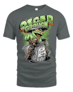 Grumpy Trash Monster T-shirt with Parody Art - gray t-shirt on white background