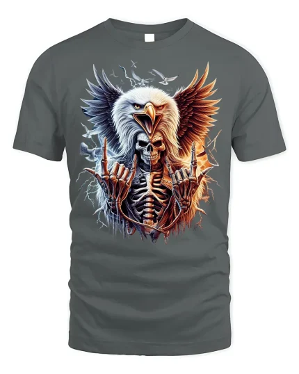 American Eagle Skeleton Rock T-shirt for Men - gray t-shirt on white background
