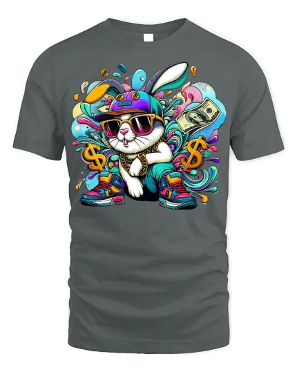 Cool Rich Bunny Street Style T-shirt for Men - gray t-shirt on white background