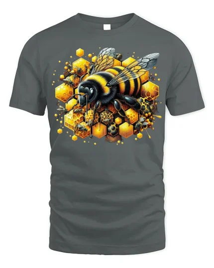Honeycomb Bee Graphic T-shirt for Nature Lovers - gray t-shirt on white background