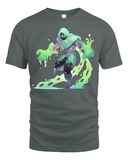 Neon Slime Ninja T-shirt for Gamers and Geeks - gray t-shirt on white background