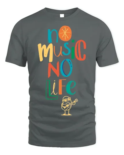 No Music No Life Colorful Quote T-shirt for Men - gray t-shirt on white background