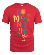 No Music No Life Colorful Quote T-shirt for Men - red t-shirt on white background