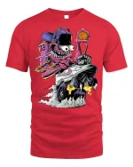 Crazy Monster Basketball Car T-shirt Design - red t-shirt on white background