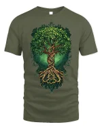 Celtic Tree of Life Nature T-shirt Design - military green t-shirt on white background