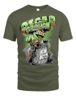 Grumpy Trash Monster T-shirt with Parody Art - military green t-shirt on white background