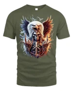 American Eagle Skeleton Rock T-shirt for Men - military green t-shirt on white background