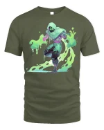 Neon Slime Ninja T-shirt for Gamers and Geeks - military green t-shirt on white background