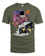 Crazy Monster Basketball Car T-shirt Design - military green t-shirt on white background