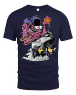 Crazy Monster Basketball Car T-shirt Design - navy t-shirt on white background