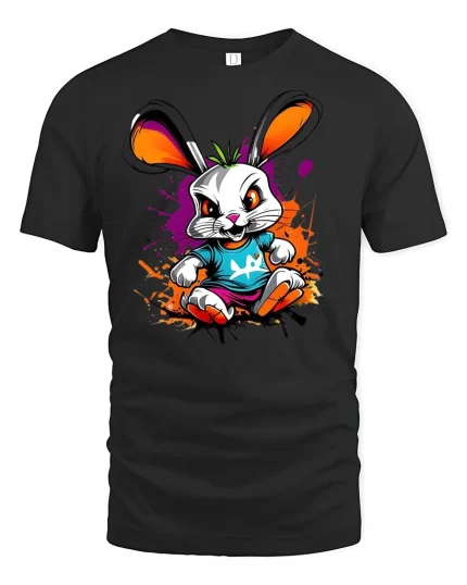 Rebel Bunny Graphic Tee - black t-shirt on white background