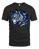Electric Blue Wolf Spirit T-shirt - black t-shirt on white background