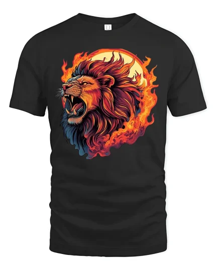 Fierce Flaming Lion T-shirt - black t-shirt on white background