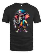 Cool Graffiti Elephant Street Style T-shirt - black t-shirt on white background