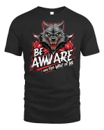 Be Awware Wolf Graphic Tee - black t-shirt on white background