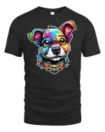 Colorful Pup T-shirt with Cute Dog Graphic - black t-shirt on white background