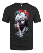Samurai Wolf Spirit Warrior T-shirt - black t-shirt on white background