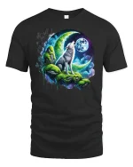 Mystical Wolf Howling at Moon T-shirt - black t-shirt on white background